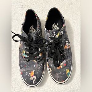 Women’s size 9 vans tennis shoes. Boston terrier in space print.